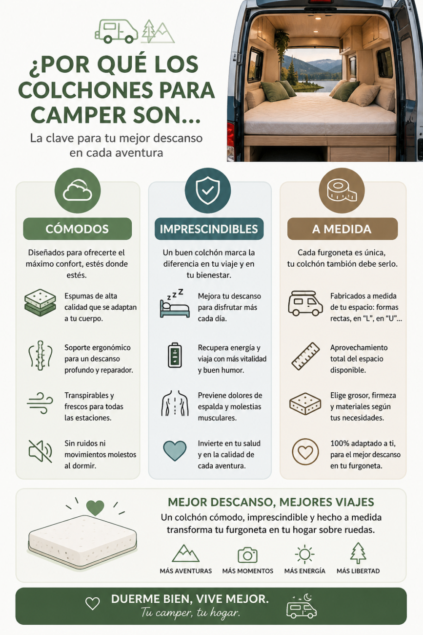 Infografía colchones camper características y materiales
